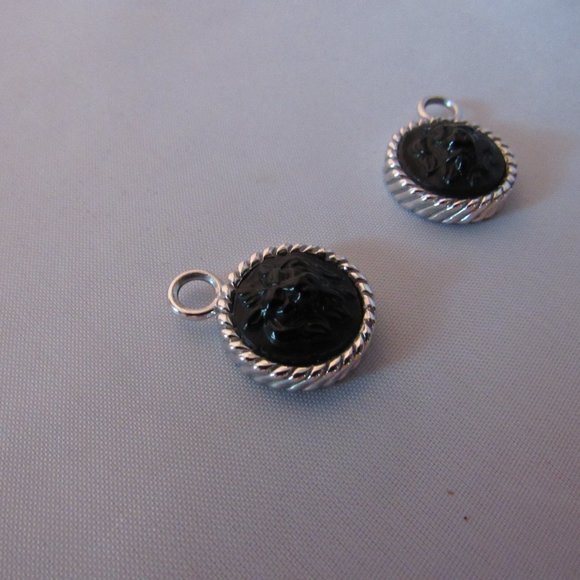 Custom 14K White Gold Black Intaglio Earring Charms - Stunning! - Picture 12 of 16